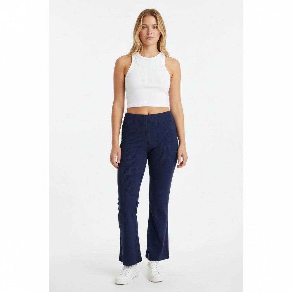 Outdoor Voices Women's Kick Flare Ribbed Activewear Pants Stretch Blue New
